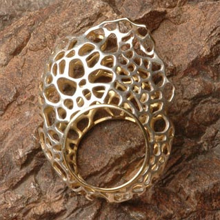 Ethereal Ring 925 silver with selective 14K gold plating, hand made by Dana Bloom