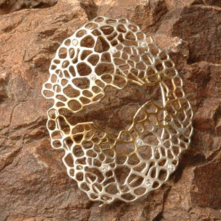 Ethereal Brooch 925 silver with selective 14K gold plating and CZ, hand made by Dana Bloom
