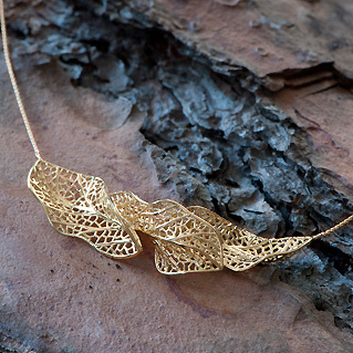 Golden Neem leafs Necklace 18k Gold by Dana Bloom