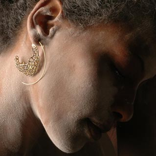 Ethereal Earring 925 silver with selective 14K gold plating, on model hand made by Dana Bloom