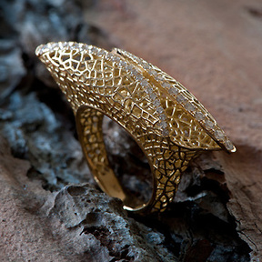 Golden Neem Ring 18k Gold and Diamonds by Dana Bloom